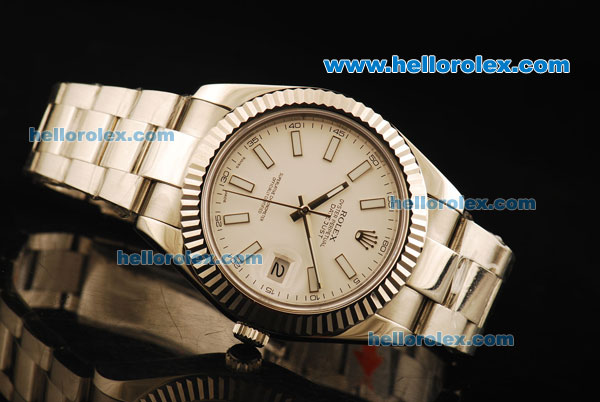 Rolex Datejust II Swiss ETA 2836 Automatic Movement Full Steel with White Dial and White Stick Markers - Click Image to Close